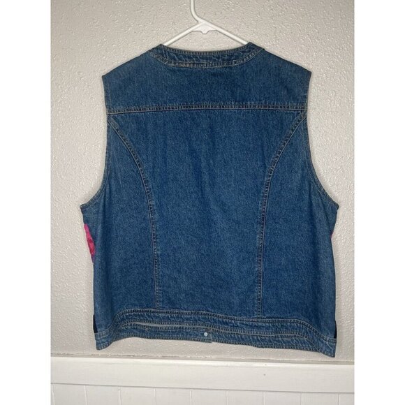 Vtg 90's Y2K Susan Bristol Denim Button Down Colorful Artsy Floral Vest Indie XL - Picture 5 of 9